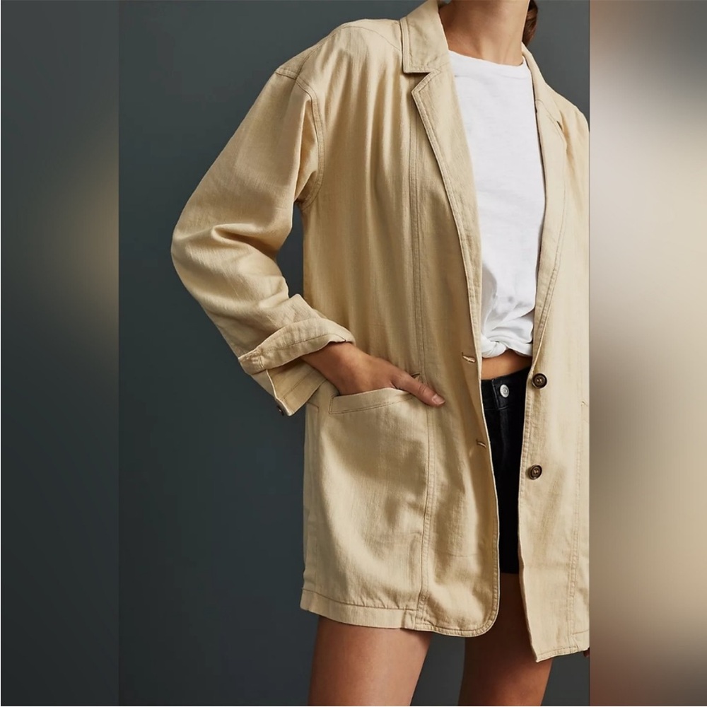 Pilcro Anthropologie Linen Cotton Blend Relaxed Summer Blazer Jacket Size XL